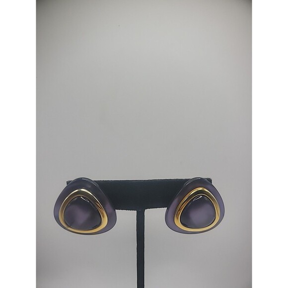 Vintage Earrings Pierced Stud Post Purple Gold Tone Jewelry Costume - Picture 2 of 12